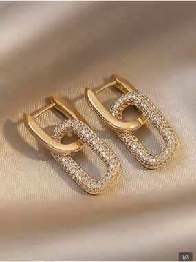 Gold Tone Linked pave Crystal Drop Earrings for Women